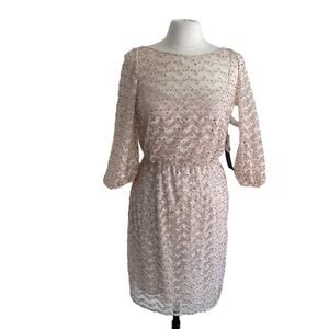 AIDAN MATTOX Dress Women's Size 8 Cream Sheer  Sequin Chevron Wedding Cocktail